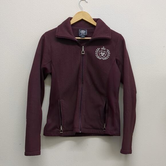 Ariat maroon zippered equestrian fleece jacket size medium - Picture 2 of 7